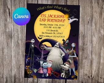 L&#39;incubo prima dell&#39;invito di Natale L&#39;incubo prima della festa di compleanno di Natale Invito modificabile di Jack Skellington