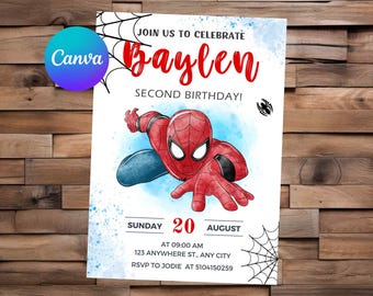 Spiderman Invitation Spiderman Birthday Spiderman Party Spiderman Watercolor Editable Invitation Spiderman Printable File