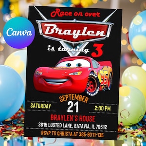 Cars Invitation Cars Birthday Cars Party Cars Editable Invitation McQueen Invites Cars Printable File