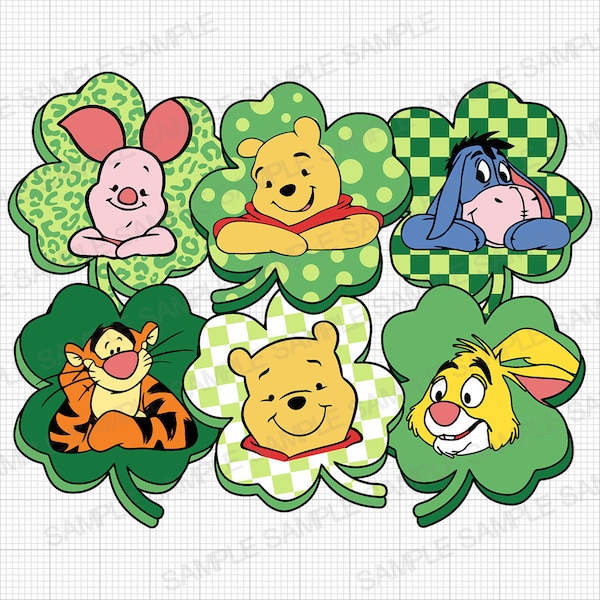 Winnie the Pooh Happy St Patricks Day SVG Winnie the Pooh SVG Saint Patricks Day SVG Shamrock Svg Lucky Vibes Svg Character Face Svg