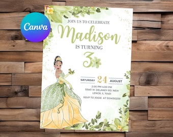Tiana Invitation Princess Tiana Birthday Tiana Party Tiana Watercolor Editable Invitation Tiana Printable File