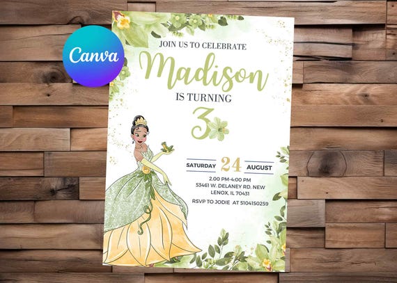 Tiana Invitation Princess Tiana Birthday Tiana Party Tiana Watercolor Editable Invitation Tiana Printable File
