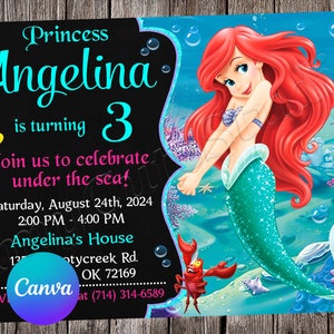 Little Mermaid Invitation Little Mermaid Birthday Little Mermaid Party Ariel Editable Invitation Little Mermaid Printable File