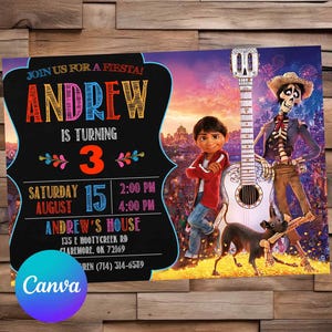 ココ招待状 ココ誕生日 ココパーティーフィエスタ招待状 ココ編集可能な招待状 ココ印刷可能なファイル