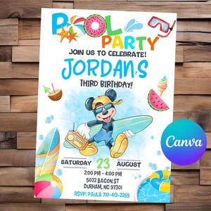Invitation fête de la piscine Mickey Mouse Anniversaire Mickey Mouse Fête Mickey Mouse Invitation modifiable Mickey Mouse