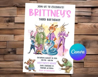 Zootopia Invitation Zootopia Birthday Zootopia Party Zootopia Editable Invitation Zootopia Digital Printable File