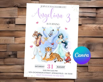 Aladdin Invitation Princess Jasmine Birthday Invitation Aladdin Party Jasmine Digital Invitation Aladdin Editable Invitation