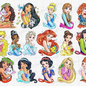 Bundle Princess PNG Frozen PNG Princess Belle PNG Moana Tiana Little Mermaid Ariel Png Princess Merida Png Jasmine Rapunzel Snow White Mulan