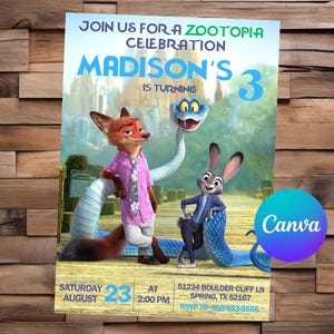 Zootopia Invitation Zootopia Birthday Zootopia Party Zootopia Editable Invitation Zootopia Digital Printable File