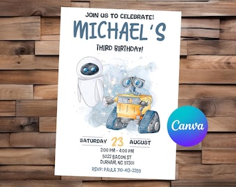 Wall E Invitation Wall E Birthday Wall E Party Wall E Invites Wall E Editable Invitation