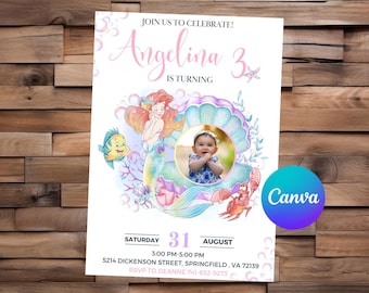 Little Mermaid Invitation Little Mermaid Birthday Little Mermaid Party Ariel Watercolor Editable Invitation Little Mermaid Printable File