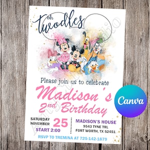 Mickey Mouse clubhuis uitnodiging Mickey Mouse verjaardag Mickey Mouse feest Mickey Mouse aquarel bewerkbare uitnodiging