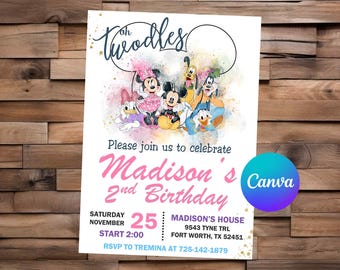 Mickey Mouse Clubhouse Invitation Mickey Mouse Birthday Mickey Mouse Party Mickey Mouse Watercolor Editable Invitation
