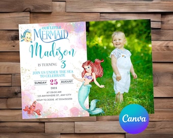 Little Mermaid Invitation Little Mermaid Birthday Little Mermaid Party Ariel Watercolor Editable Invitation Little Mermaid Printable File