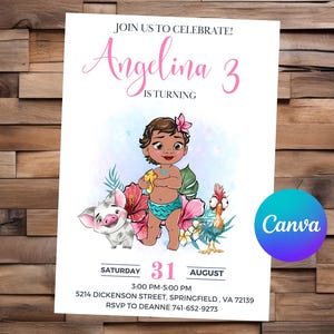 Baby Moana Invitation Baby Moana Birthday Invitation Moana Party Moana Editable Invitation Moana Digital Card