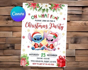Zaproszenie świąteczne Stitch Zaproszenie anioła Stitch Zaproszenie urodzinowe Stitch Przyjęcie anioła Stitch Edytowalne zaproszenie Stitch Cyfrowa karta