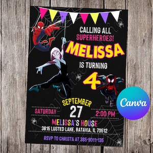 Spider Verse Invitation Spiderman Invitation Spider Verse Birthday Spiderman Party Spider Verse Editable Invitation Spiderman Digital File