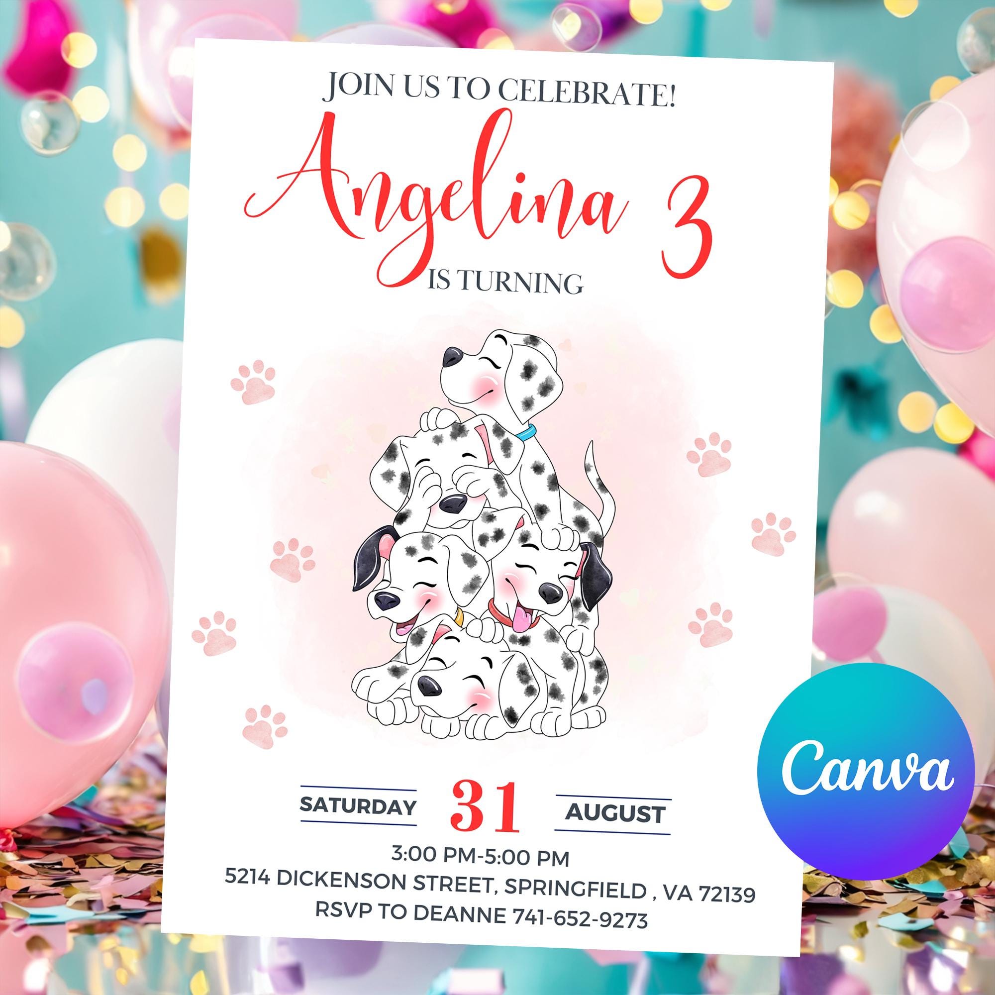 101 Dalmatians Invitation 101 Dalmatians Birthday 101 Dalmatians Party ...