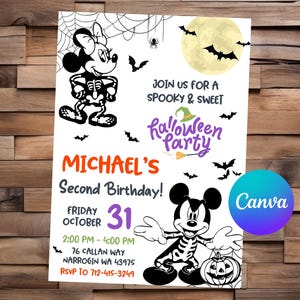 Mickey Mouse Halloween Invitation Minnie Mouse Birthday Mickey Mouse Halloween Party Minnie Mouse Editable Invitation