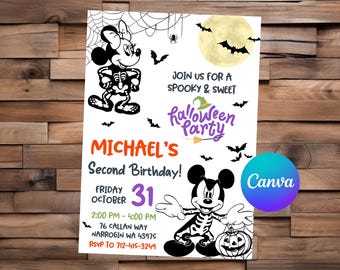 Mickey Mouse Halloween Invitation Minnie Mouse Birthday Mickey Mouse Halloween Party Minnie Mouse Editable Invitation
