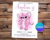 Stitch Invitation Angel Birthday Invitation Stitch Party Angel Watercolor Invitation Stitch Editable Invitation
