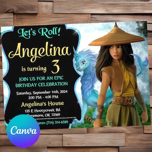 Raya en de laatste draak uitnodiging Raya verjaardag Raya partij laatste draak bewerkbare uitnodiging Raya digitaal afdrukbaar bestand