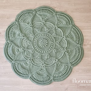 CROCHET RUG PATTERN Mandala Rug Pattern Crochet Tutorial Floor Rug Design Geometric Pattern Scalloped Edge Boho Style Home Decor Floor Mat