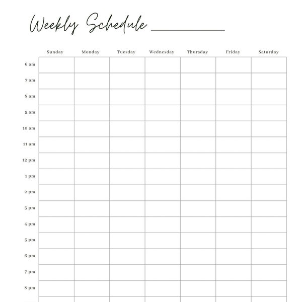 Hourly Weekly Schedule, Weekly Planner Printable, Week At a Glance, Weekly Agenda, Weekly To Do List