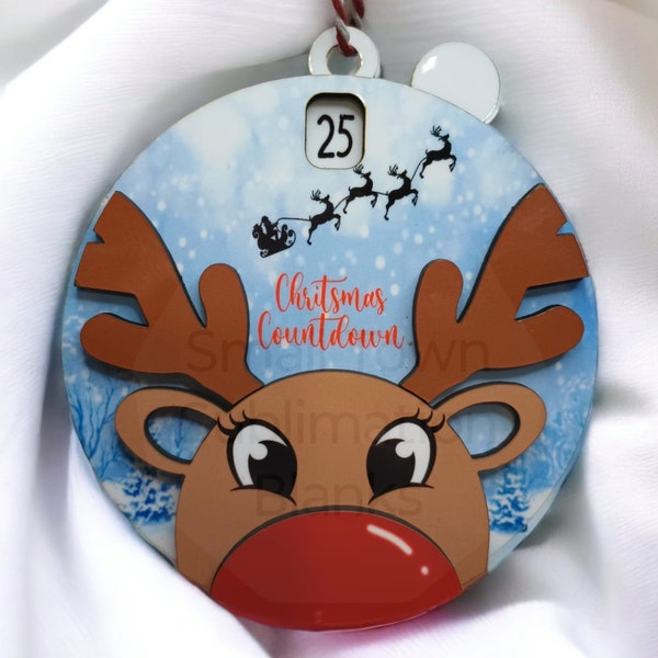 Christmas Countdown ornament, Sublimation blank ornament design, Digital design, Countdown, Christmas tree, Reindeer ornament, Kids ornament