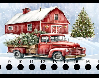 Christmas Countdown Digital file, Red truck, Christmas time, Red barn, Christmas countdown sublimation blank, white Christmas,