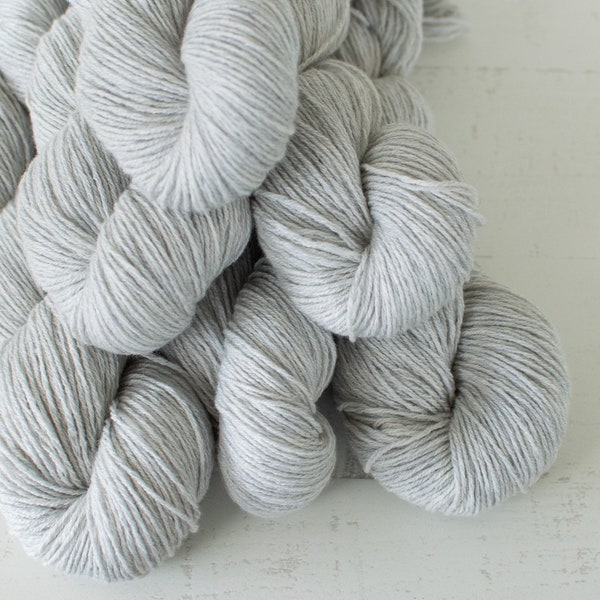 100% CASHMERE yarn . Fingering Weight . 50 grams . 245 yards . Color - Misty Morning . Coastal Cashmere . Laid Back Luxury