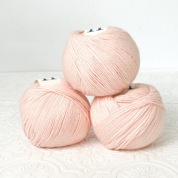 100% CASHMERE yarn . Sport weight . 45 grams . 173 yards . Color - Blush . Heidi Hennessy . HELLO GORGEOUS