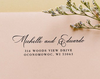 Elegant return address stamp | Wedding Stamp | Save the date | Self ink stamper | Wood handle | Housewarming Gift | Family Stamp | Modern