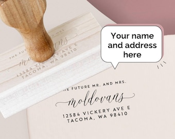 Future Mr & Mrs return address stamp | Wedding Stamp | Save the date | Self ink stamper | Wood handle | Wedding Gift Couple Unique | Minimal