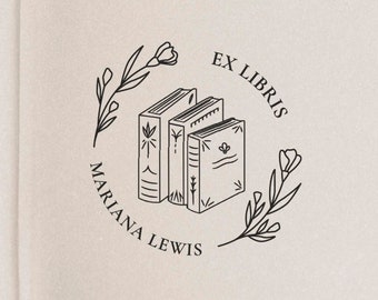 Floral Personalized Book Stamp | Ex Libris | From the library of | This book belongs to | Book lover gift | Self ink stamper | Wood handle