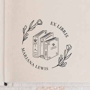 Floral Personalized Book Stamp | Ex Libris | From the library of | This book belongs to | Book lover gift | Self ink stamper | Wood handle