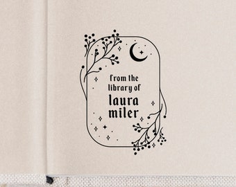 Moon Personalized Book Stamp | From the library of | Ex Libris | This book belongs to | Book lover gift | Self ink stamper | Wood handle