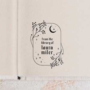 Moon Personalized Book Stamp | From the library of | Ex Libris | This book belongs to | Book lover gift | Self ink stamper | Wood handle image 1