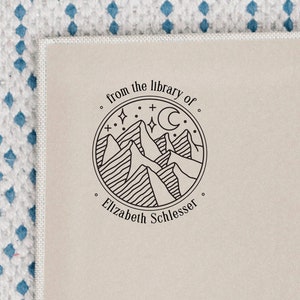 Mountains Ex Libris Stamp | Personalized Book Embosser | Library Stamp | This book belongs to | Book lover gift, Teacher gift, Gift For Him