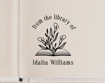 Open Book Flowers Library Stamp | Personalized Book Embosser | Ex Libris, This book belongs to | Book lover gift, Teacher gift, Gift For Her