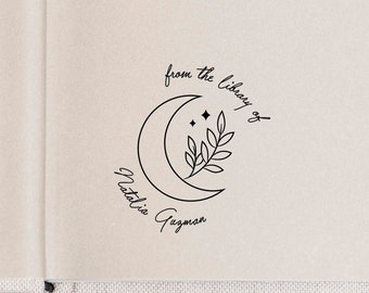 Moon Personalized Book Stamp | From the library of | Ex Libris | This book belongs to | Book lover gift | Self ink stamper | Wood handle