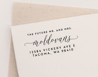 Future Mr & Mrs return address stamp | Wedding Stamp | Save the date | Self ink stamper | Wood handle | Wedding Gift Couple Unique | Minimal