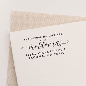 Future Mr & Mrs Wedding Stamp, Return Address Wood Stamp, Save the date Address Self Ink Stamper, Bride to be Gift image 2