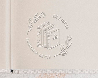 Flower Book Personalized Embosser Stamp Ex Libris From the library of This book belongs to | Book lover gift | Self ink stamper Wood handle