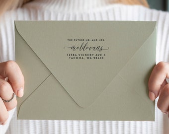 Mr & Mrs return address stamp | Wedding Stamp | Save the date | Self ink stamper | Wood handle | Housewarming Gift | Family Stamp | Minimal