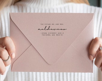 Future Mr & Mrs Return Address Stamp | Custom Wedding Stamp | Save the date | Wood and Self ink stamper | Housewarming Gift | Minimal