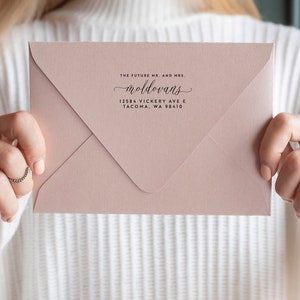 Future Mr & Mrs return address stamp, Unique Custom Wedding Stamp, Save the date, Wood and Self ink stamper, Wedding Gift Couple, Minimalist
