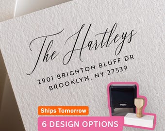 Return Address Stamp | Elegant Style | Self ink and Wood Handle Options
