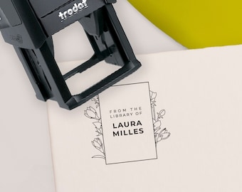 Minimal Personalized Book Stamp | From the library of | Ex Libris | This book belongs to | Book lover gift | Self ink stamper | Wood handle