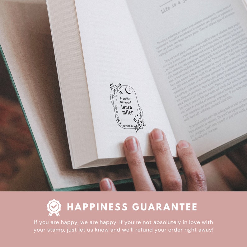 Moon Personalized Book Stamp | From the library of | Ex Libris | This book belongs to | Book lover gift | Self ink stamper | Wood handle image 5